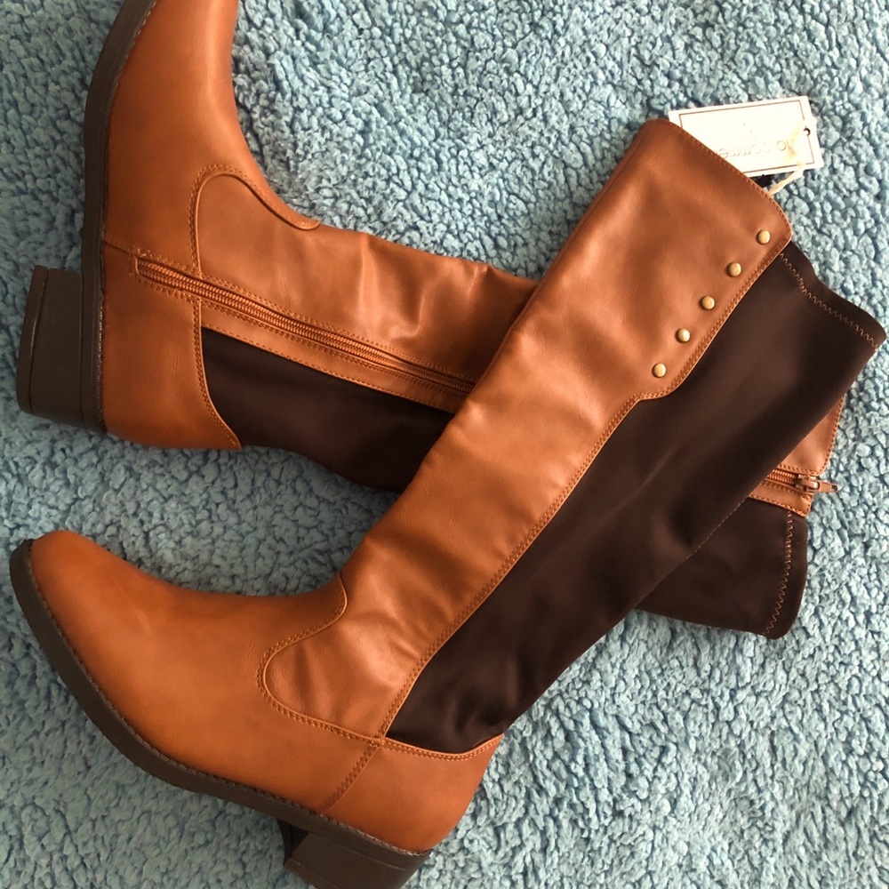 Lightweight faux leather & stretch fabric boots - Sz 8